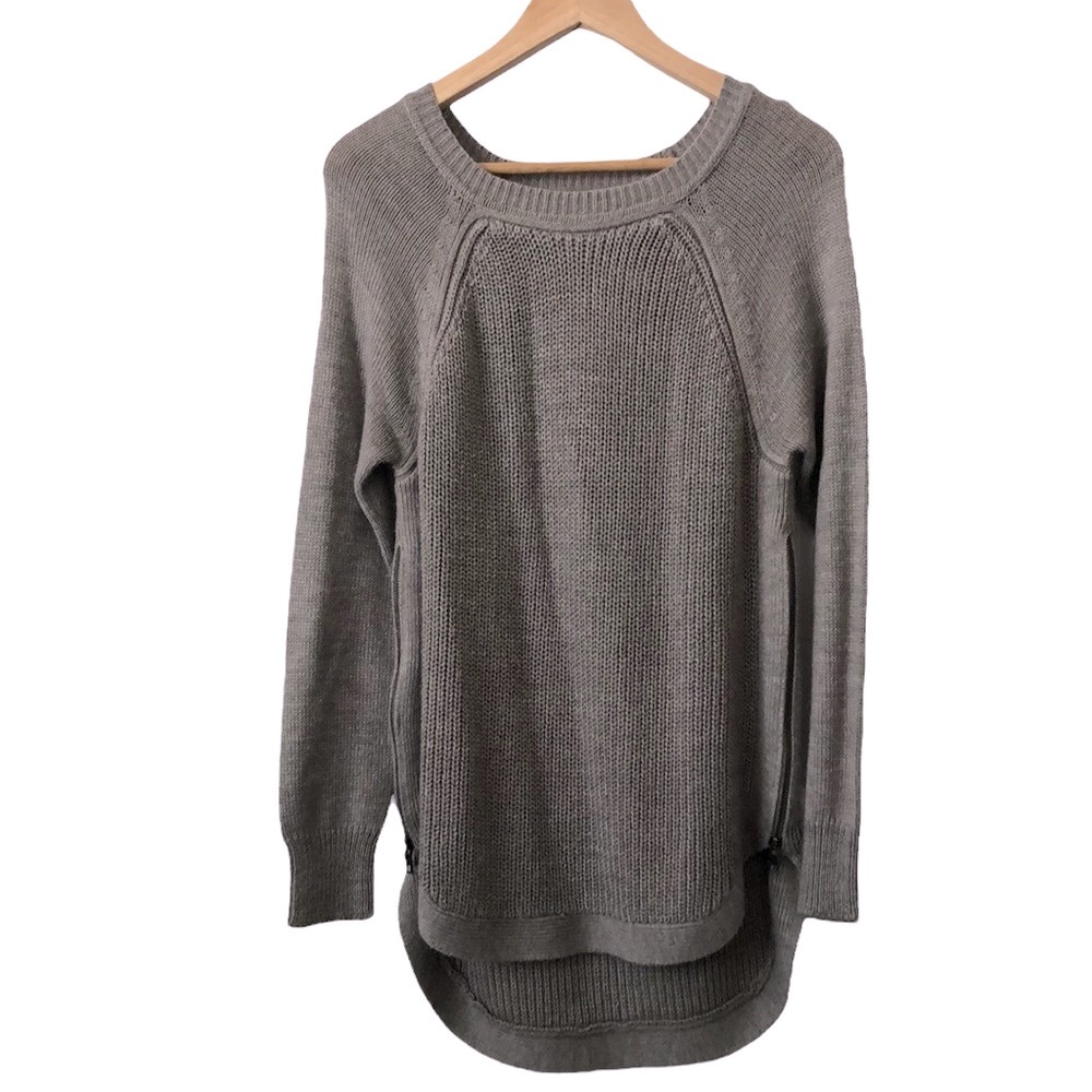 Grey long sweater double side zippers